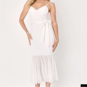 NWT LULUS white lace body on fit and flare midi dress